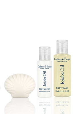 shell soap and bottles of Jojoba oil